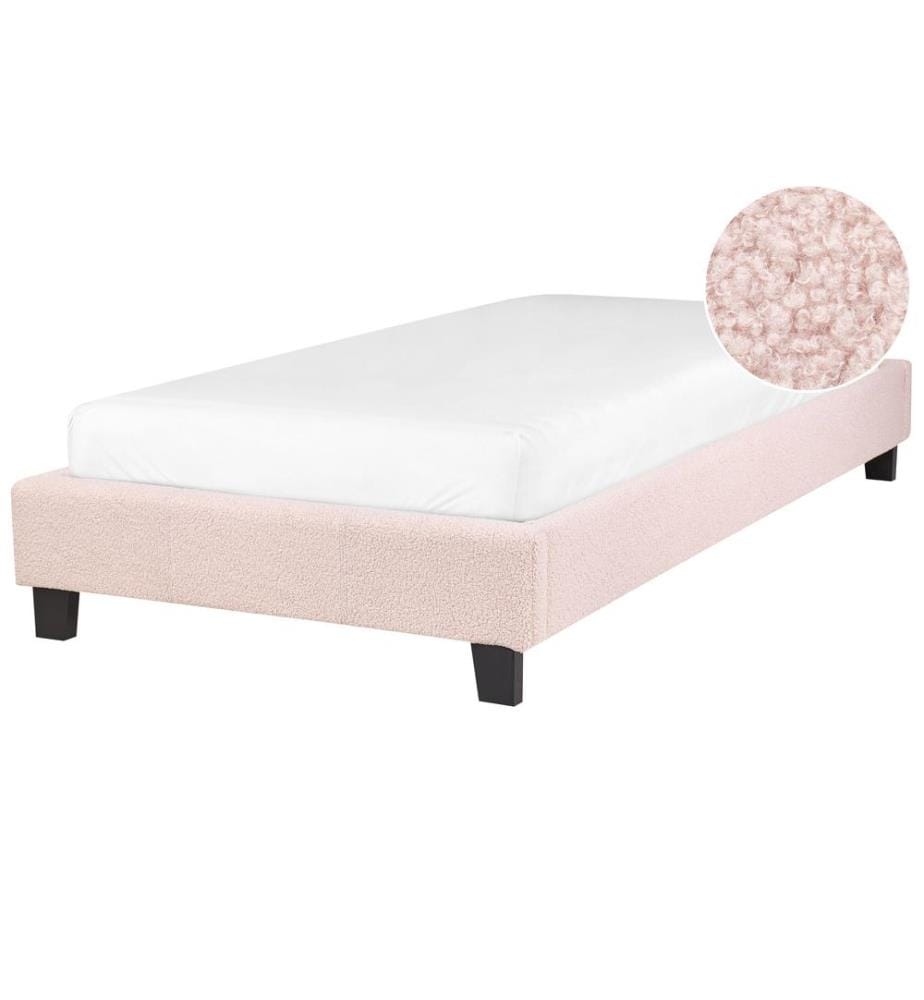 Lit sans tête de lit Bouclé ROANNE 90 x 200 cm Rose pastel
