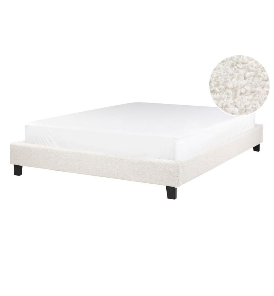 Lit sans tête de lit Bouclé ROANNE 140 x 200 cm Beige clair