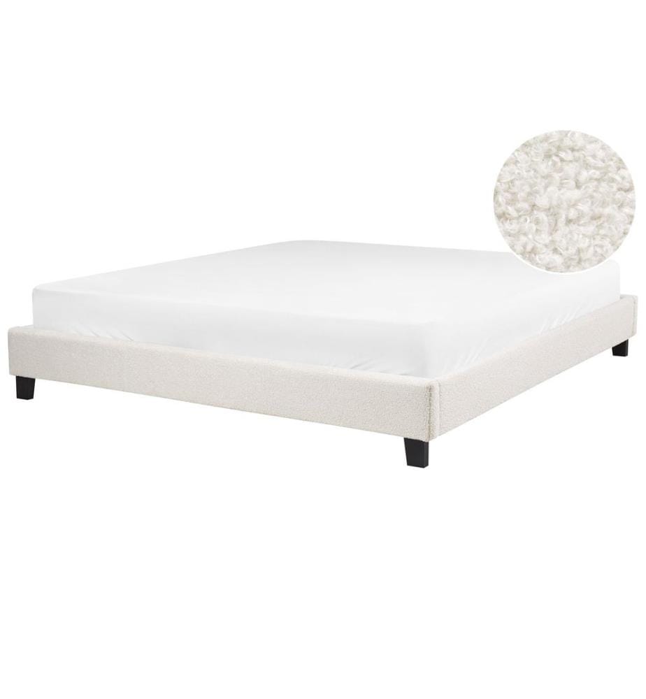 Lit sans tête de lit Bouclé ROANNE 180 x 200 cm Beige clair