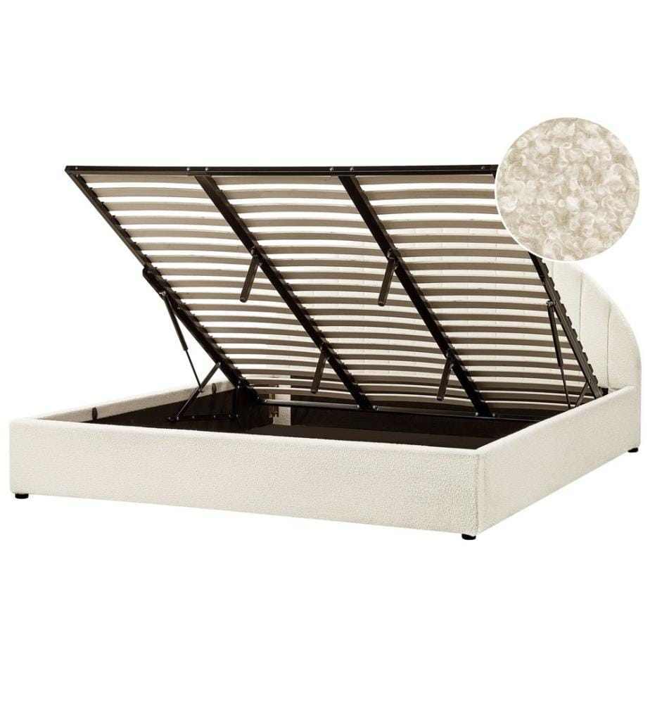 Lit ottoman Bouclé CHADENET 180 x 200 cm Blanc cassé