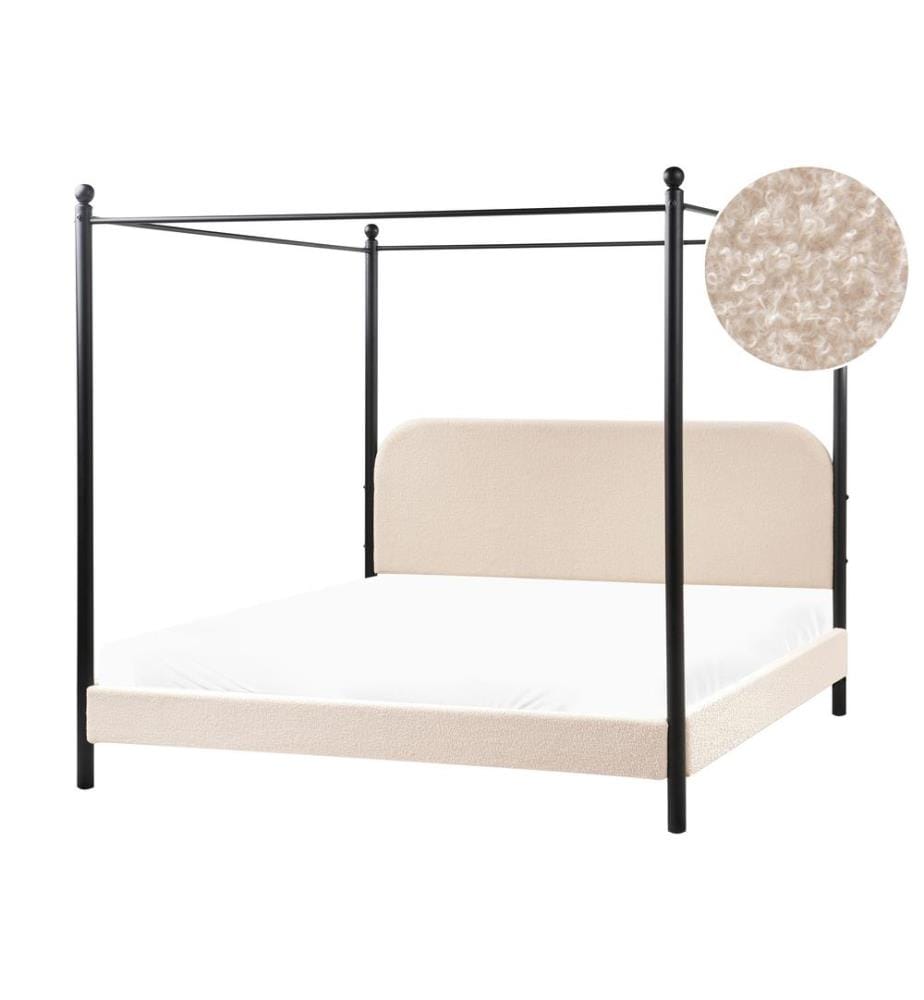 Lit à baldaquin Bouclé DANNEMOIS 180 x 200 cm Beige