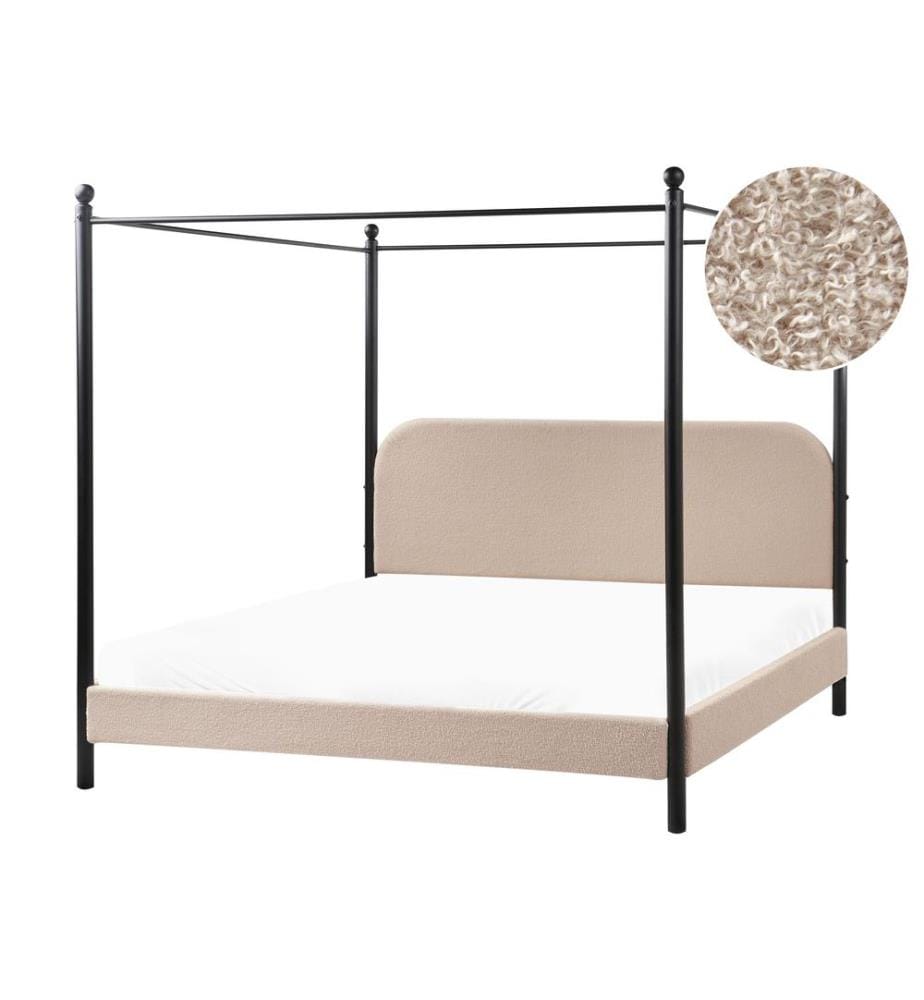 Lit à baldaquin Bouclé DANNEMOIS 180 x 200 cm Taupe