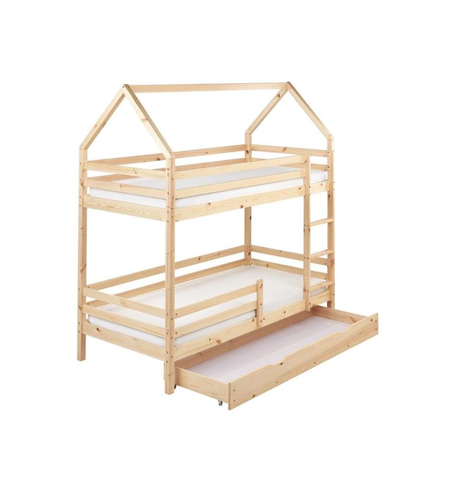 Lit superposé Maison Bois de pin GIRGOLS 90 x 200 cm avec rangement Marron clair