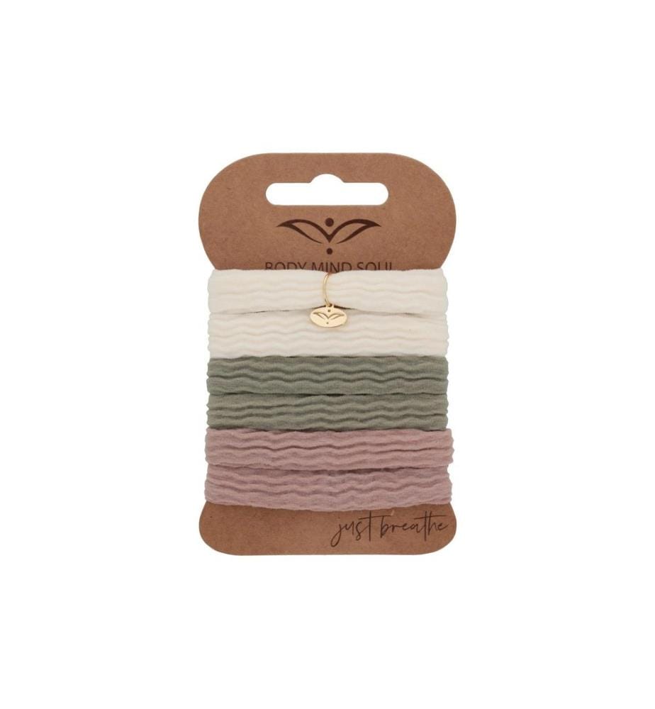 Body Mind Soul - Élastique pour cheveux Yoga soft, Crème, Vert sauge, Vieux rose 6 pièces