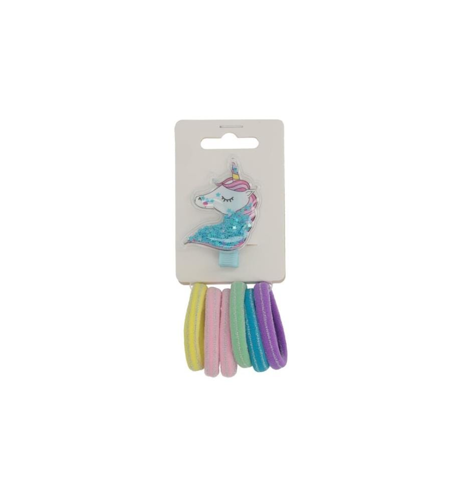 Trisa accessoires pince à cheveux licorne bleue avec élastiques à cheveux