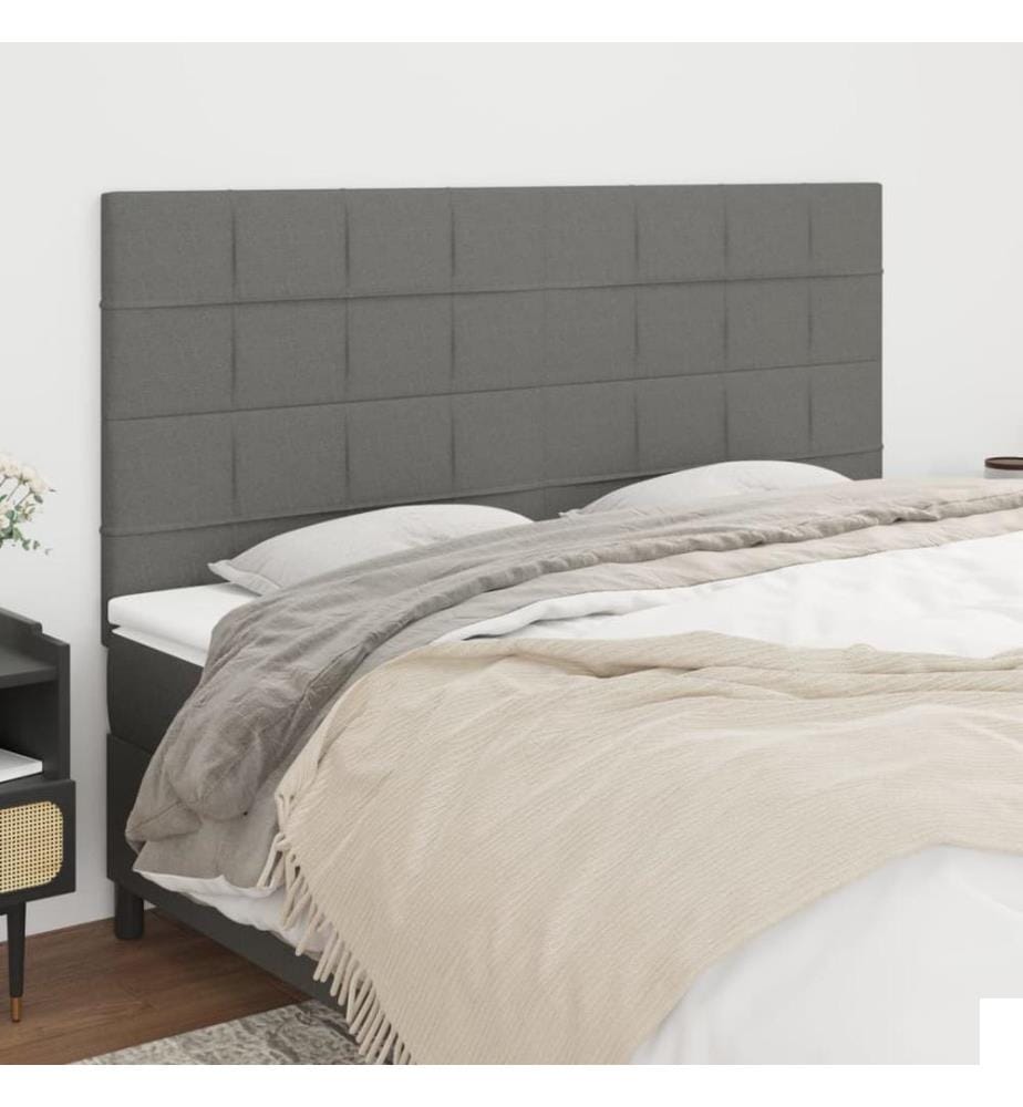 Têtes de lit 4 pcs Gris foncé 80x5x78/88 cm Tissu