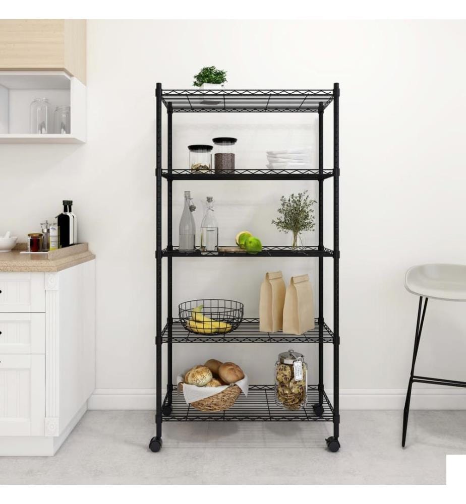 Étagère de rangement 5 niveaux roues 75x35x155 cm Noir 250 kg