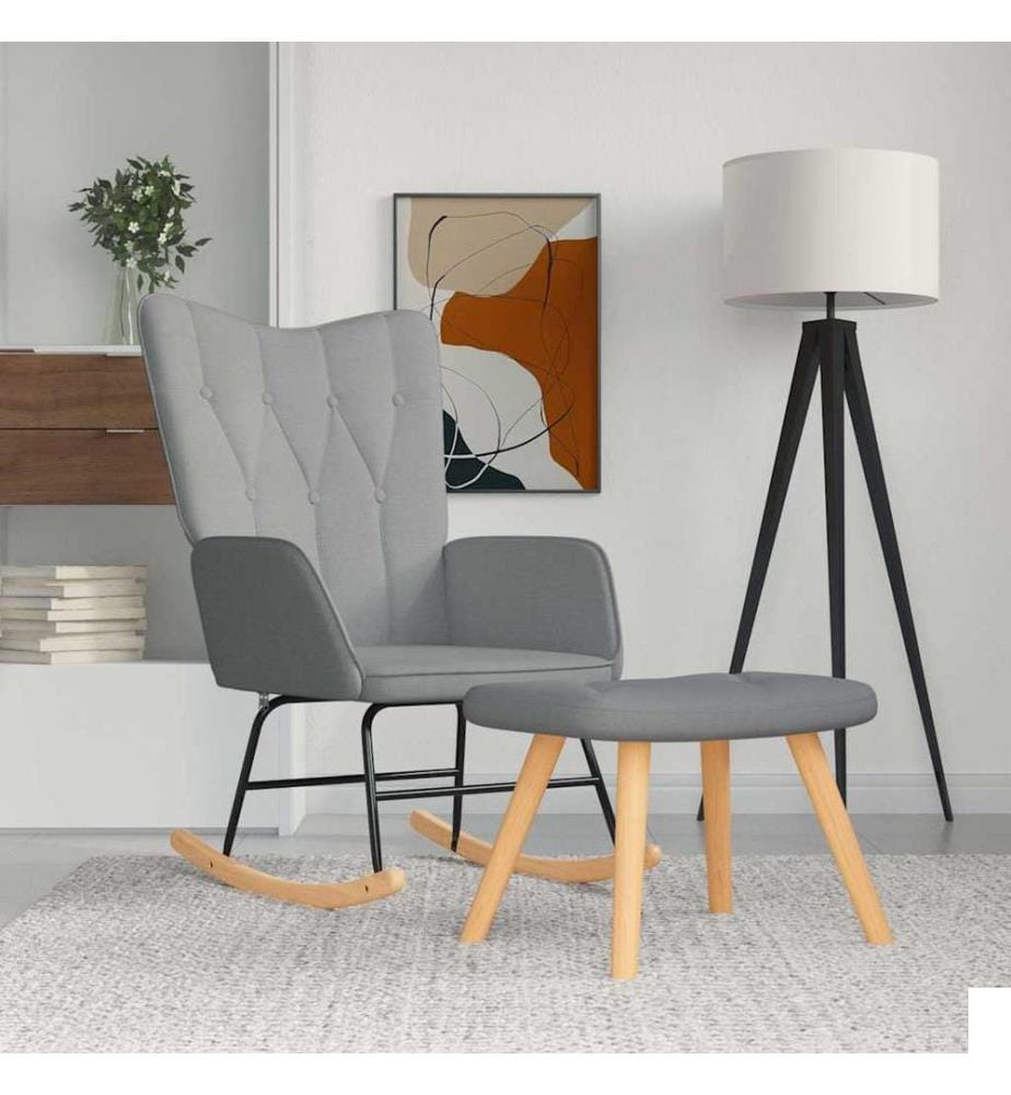 Chaise à bascule avec tabouret Gris clair Tissu