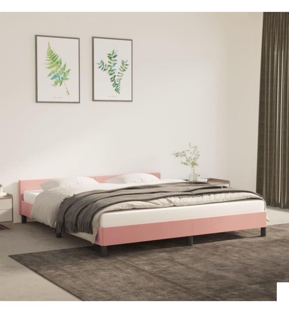 Cadre de lit avec tête de lit Rose 160x200 cm Velours