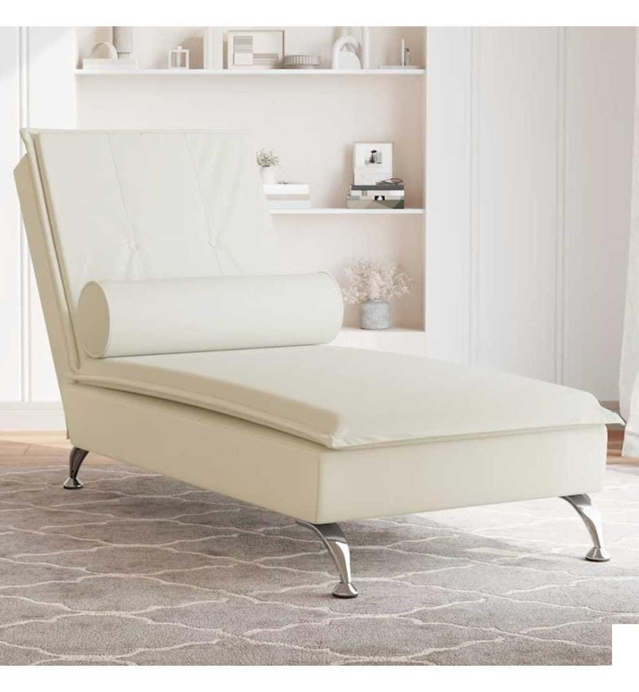 Chaise longue de massage avec traversin crème velours