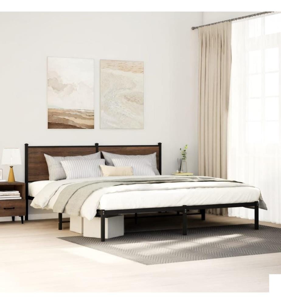 Cadre de lit en métal sans matelas chêne marron 160x200 cm