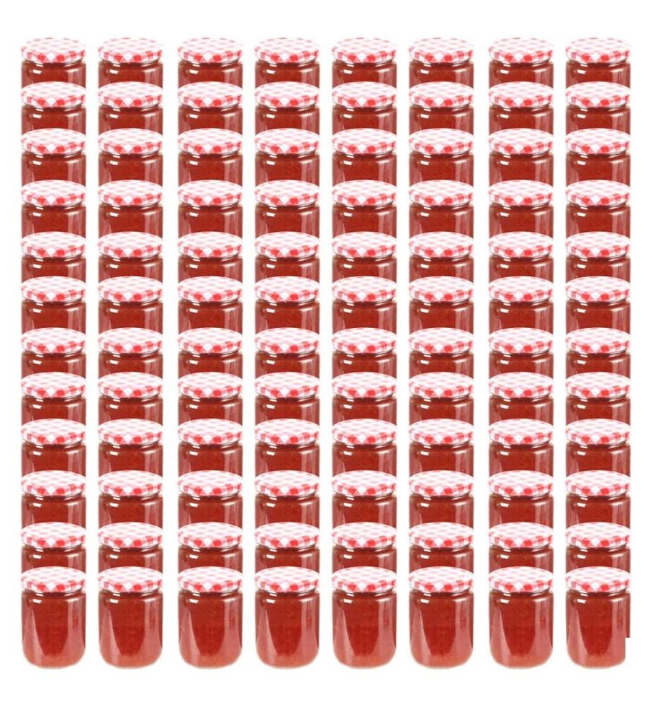 Pots à confiture Couvercle blanc et rouge 96 pcs Verre 230 ml
