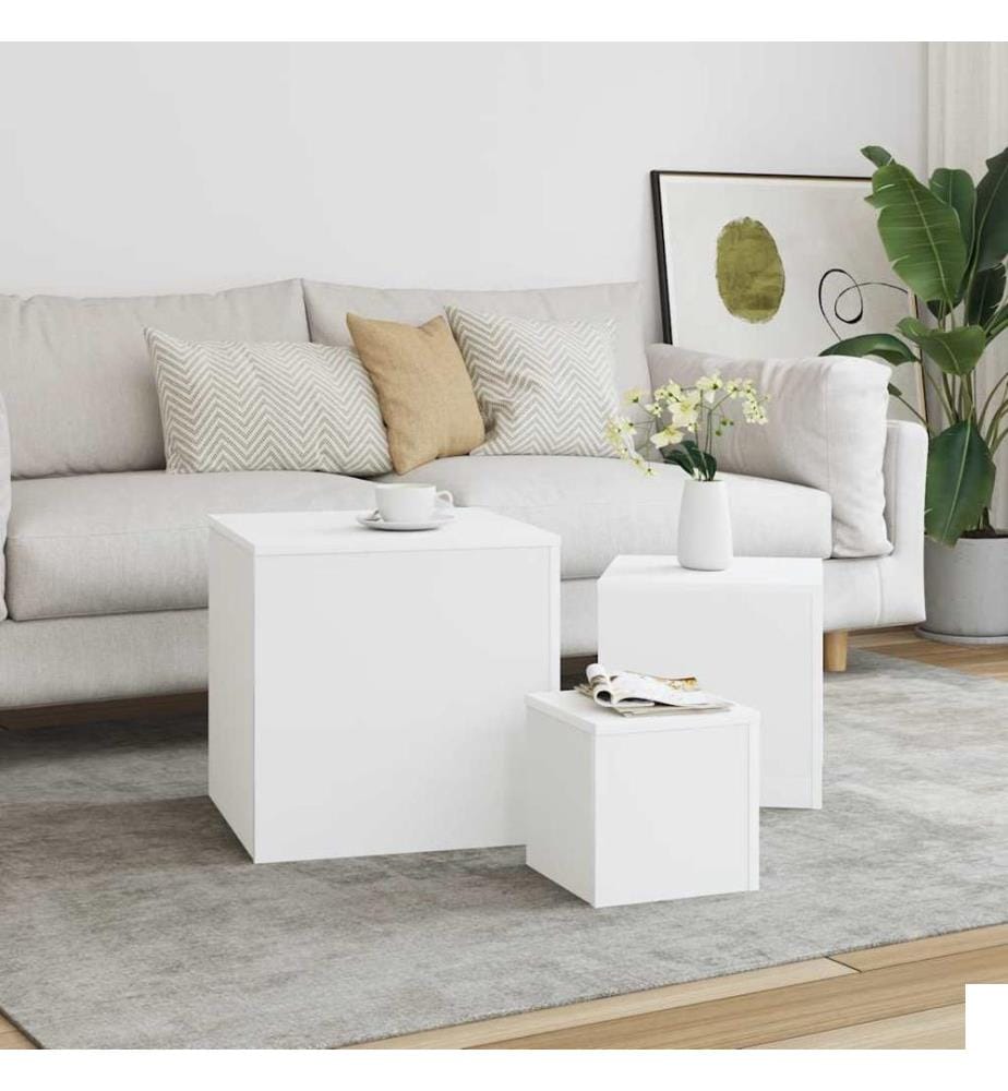 Tables d'appoint 3 pcs Blanc Bois dingénierie