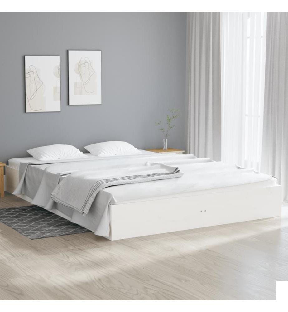 Cadre de lit sans matelas blanc bois massif 160x200 cm