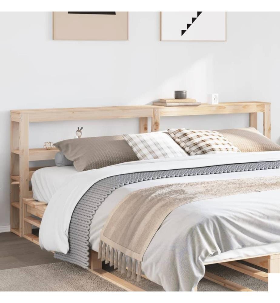 Tête de lit avec étagères 200 cm bois massif de pin