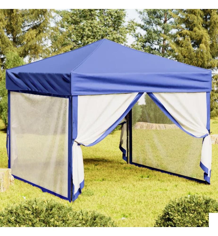 Tente de réception pliable avec parois Bleu 3x3 m