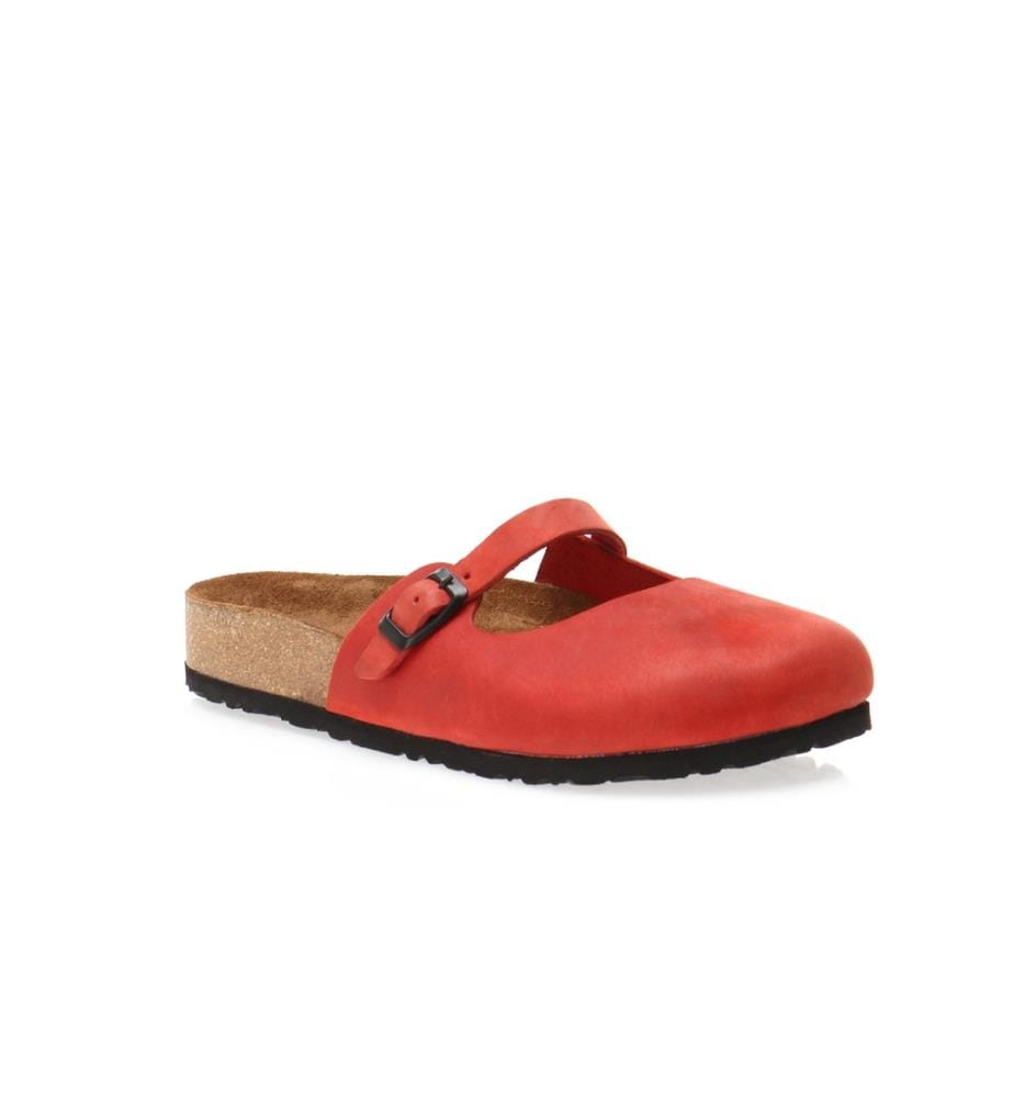 Sabots en cuir avec semelle en liège - Rouge