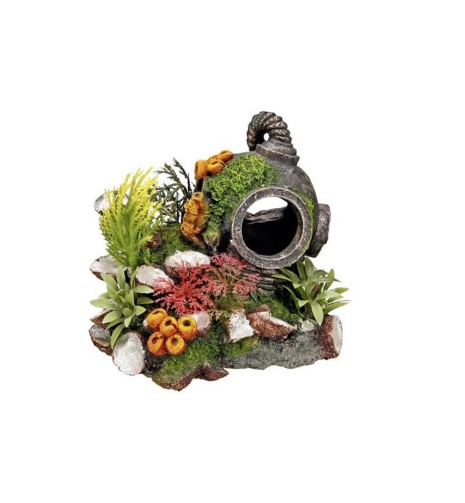 NOBBY - Aqua Ornaments Casque avec plantes 13.5 x 11 x 12 cm