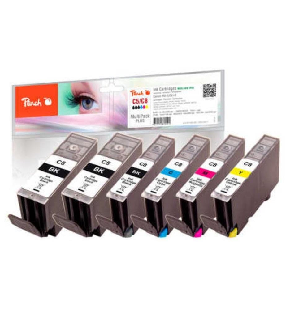 PEACH - Encre Canon GI-5 / CLI-8 2x BK, 1x PBK, 1x C, 1x M, 1x Y