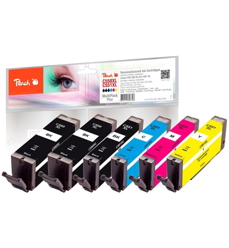 PEACH - Encre Canon PGI-550XL/CLI-551XL,Multi-Plus C, M, Y, BK, PHBK