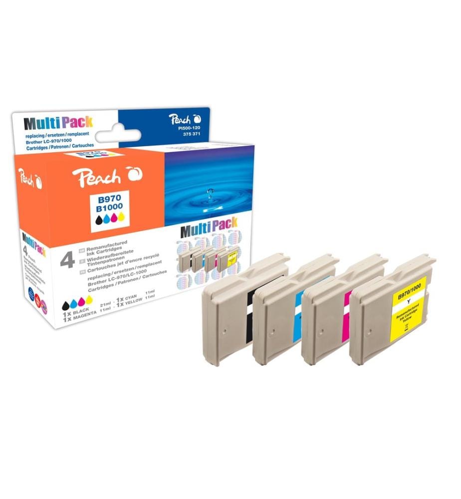 PEACH - Kits dencre Brother LC-1000/970 XL BK, C, M, Y