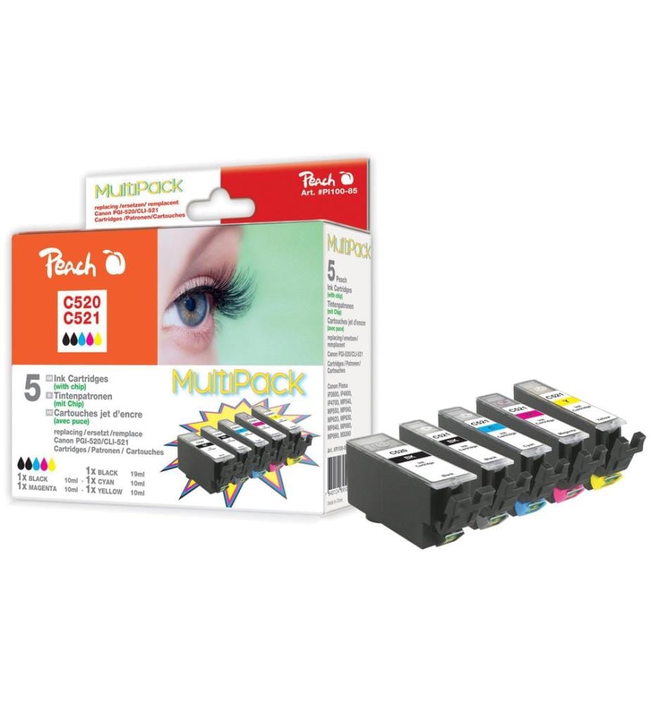 PEACH - Kits dencre Canon PGI-520XL / CLI-521XL C, M, Y, 2x BK