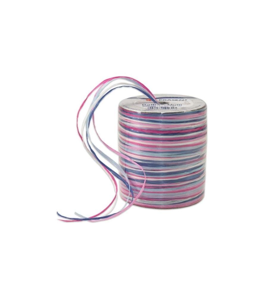 PATTBERG - Ruban cadeau Raffia Multi 50 m, bleu/rose/blanc