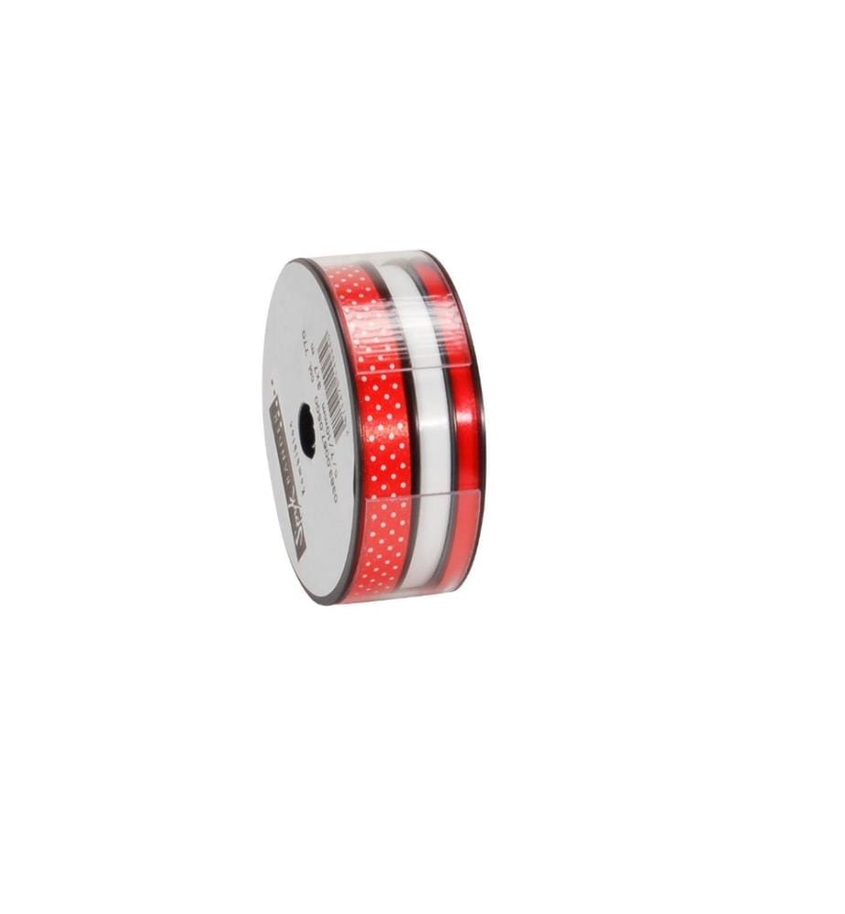 SPYK - Ruban cadeau Points 3 x 7 mm x 7 m, Rouge/Blanc