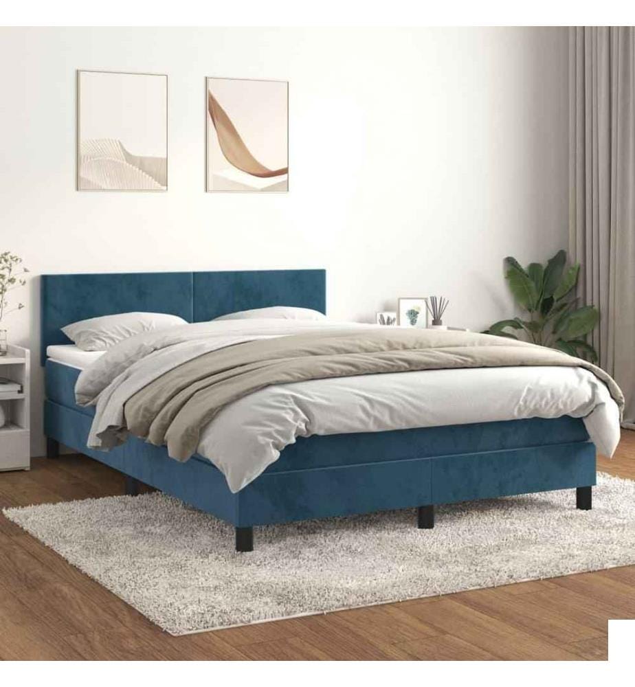 Lit à sommier tapissier et matelas Bleu foncé 140x190cm Velours