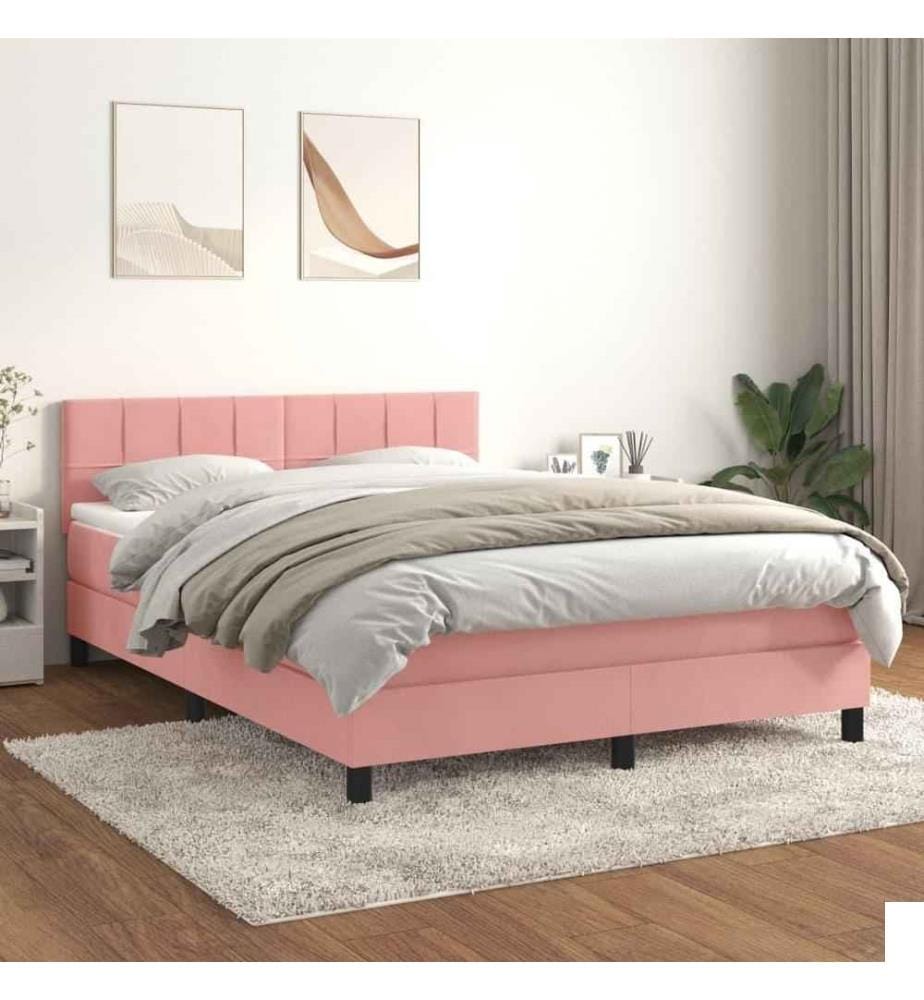 Lit à sommier tapissier avec matelas Rose 140x190 cm Velours