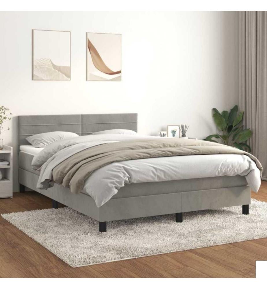Lit à sommier tapissier et matelas Gris clair 140x200cm Velours