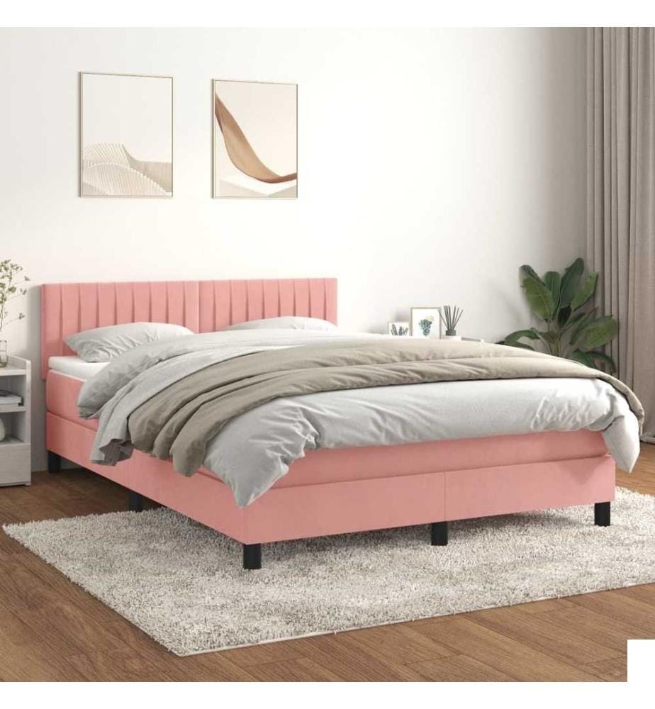 Lit à sommier tapissier avec matelas Rose 140x190 cm Velours