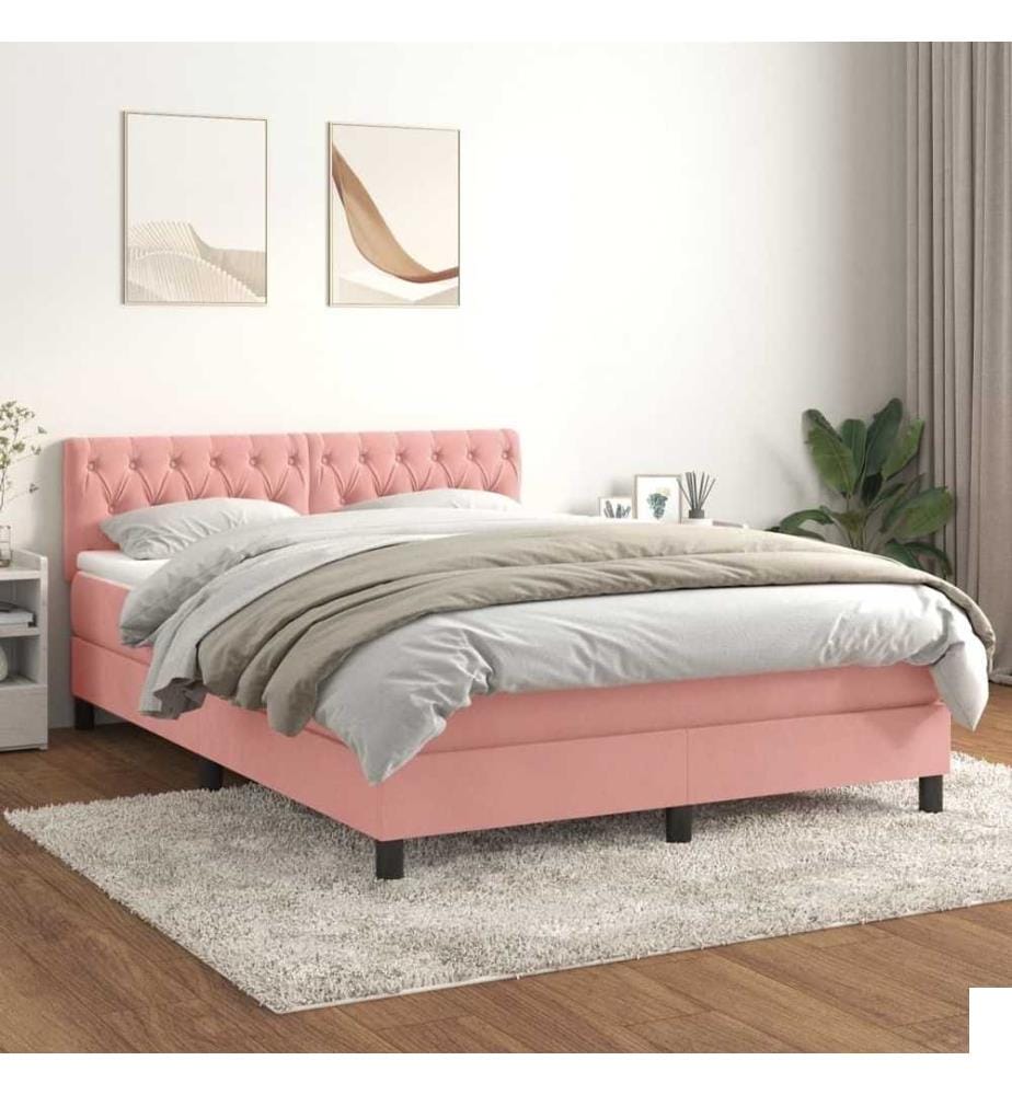 Lit à sommier tapissier avec matelas Rose 140x190 cm Velours