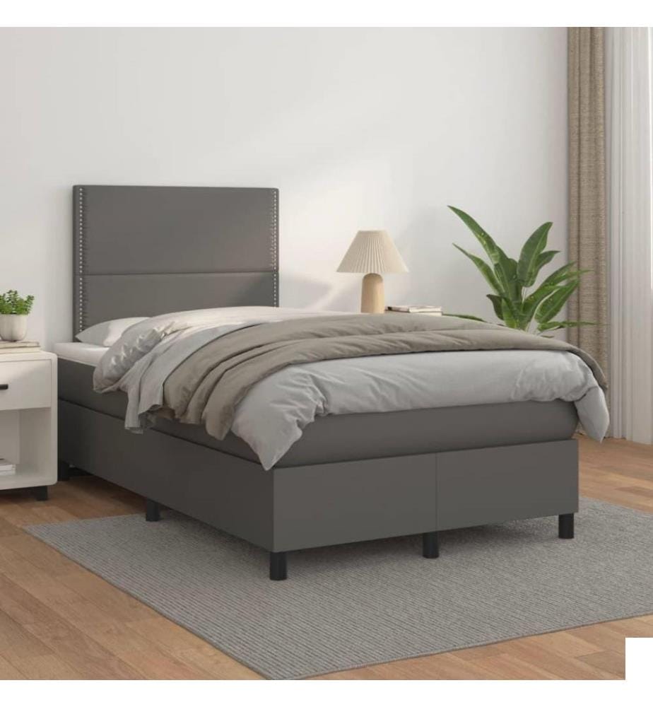 Lit à sommier tapissier avec matelas Gris 120x200 cm Similicuir