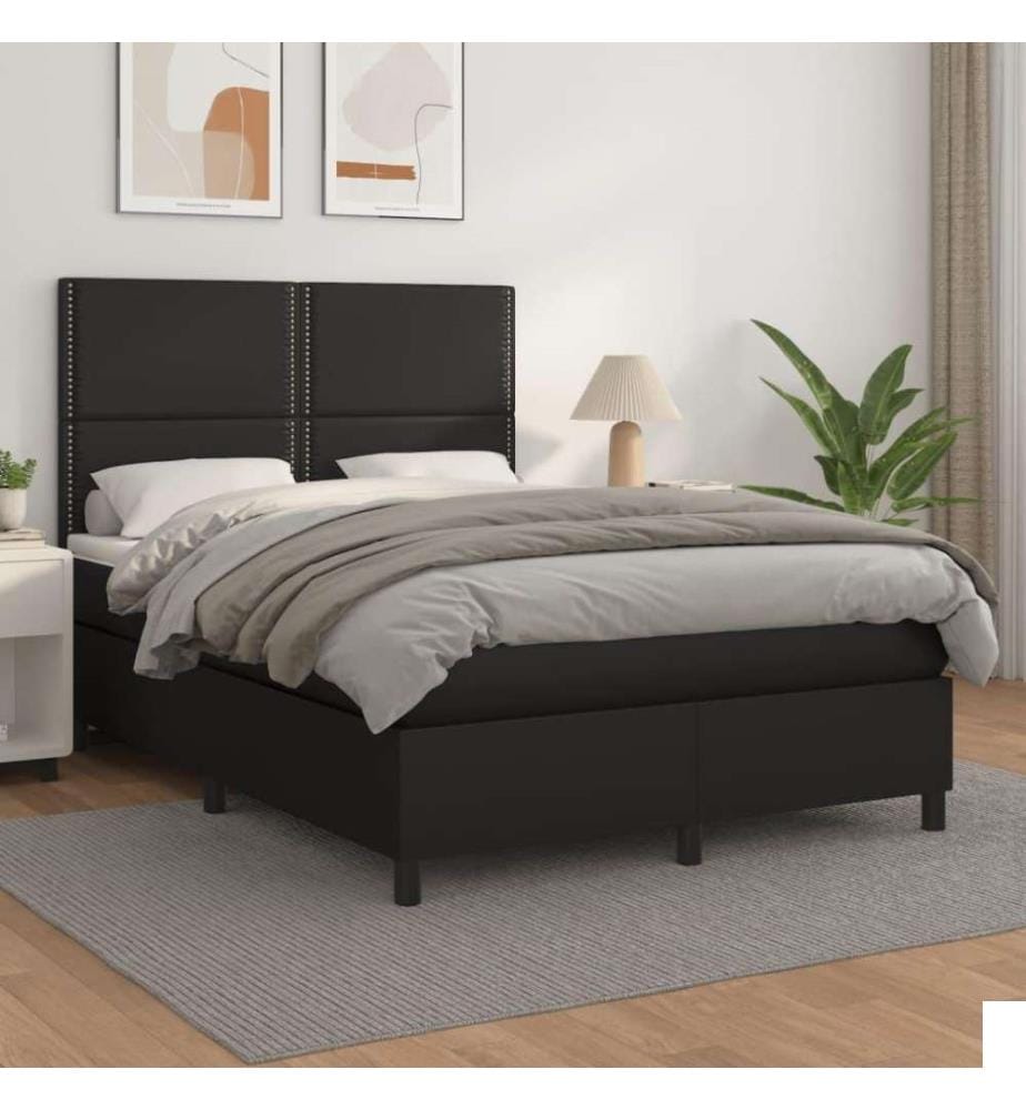 Lit à sommier tapissier avec matelas Noir 140x200 cm Similicuir