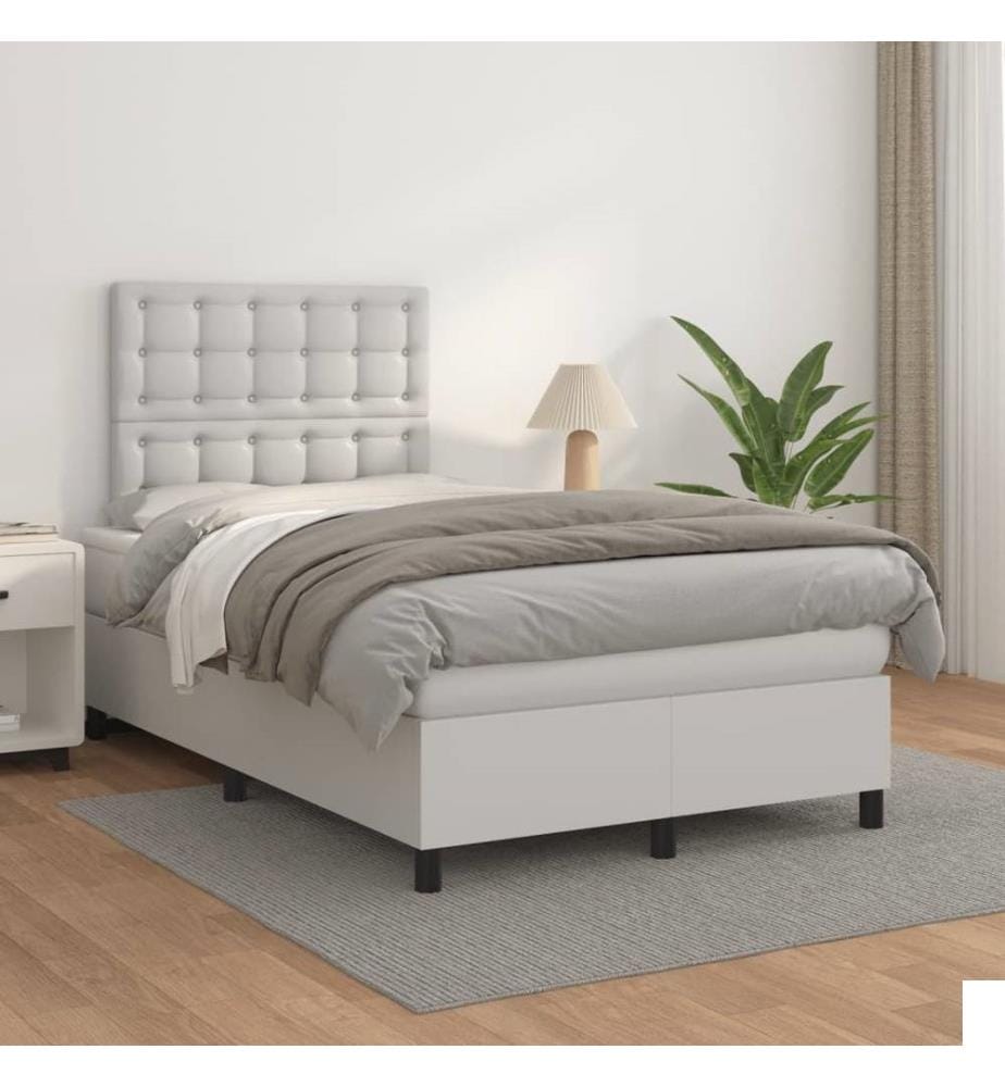 Sommier à lattes de lit avec matelas Blanc 120x200cm Similicuir