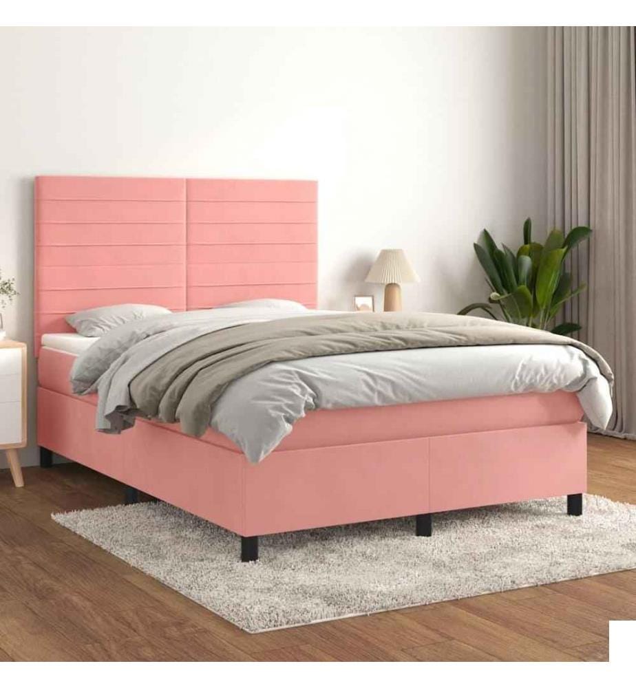 Lit à sommier tapissier avec matelas Rose 140x190 cm Velours