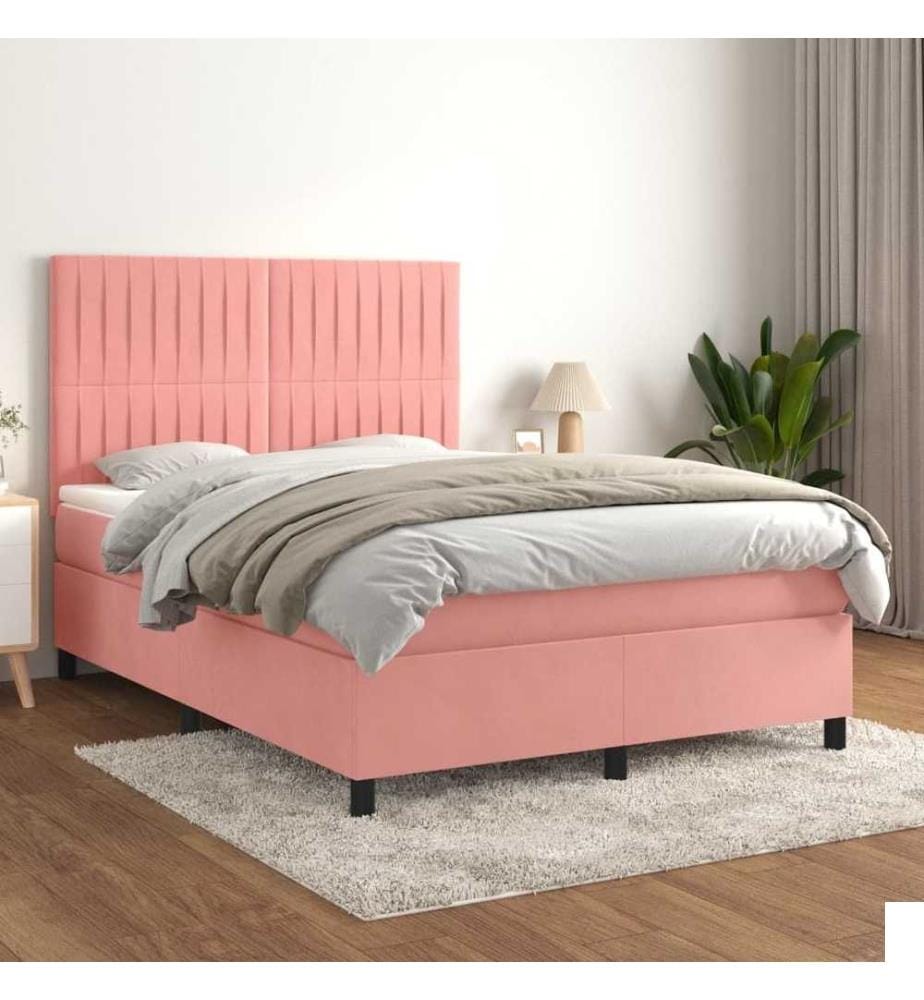 Lit à sommier tapissier avec matelas Rose 140x190 cm Velours
