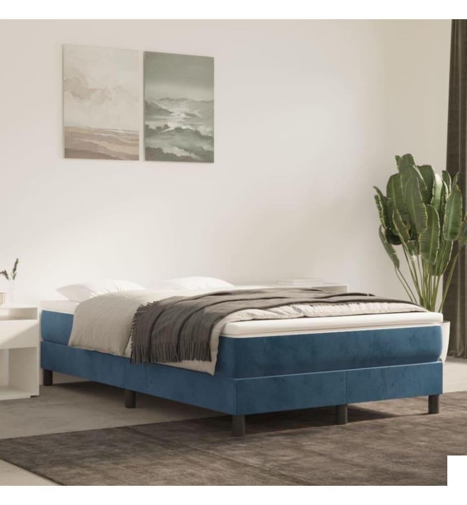 Lit à sommier tapissier et matelas Bleu foncé 120x200cm Velours