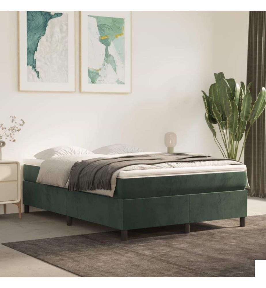 Lit à sommier tapissier et matelas Vert foncé 140x190cm Velours