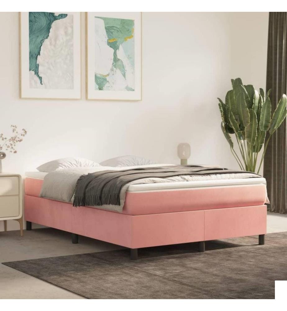 Lit à sommier tapissier avec matelas Rose 140x190 cm Velours