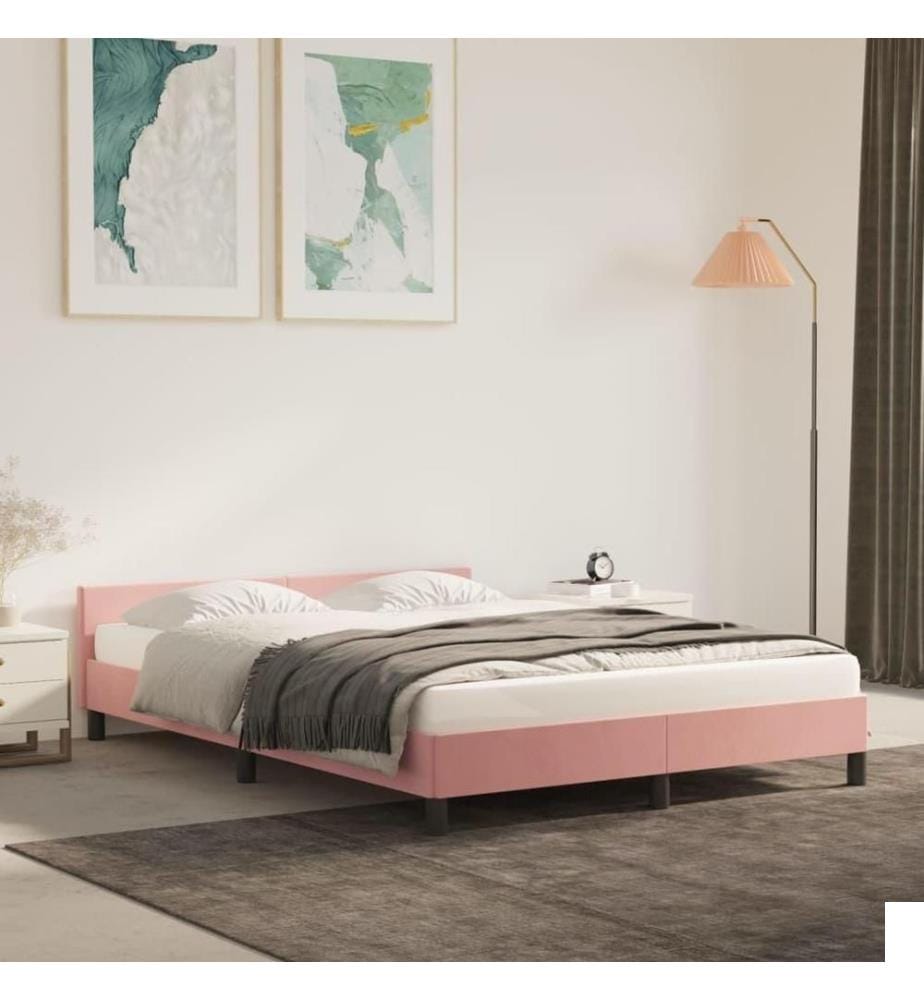 Cadre de lit avec tête de lit Rose 140x190 cm Velours