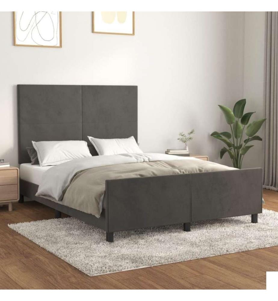 Cadre de lit avec tête de lit Gris foncé 140x200 cm Velours