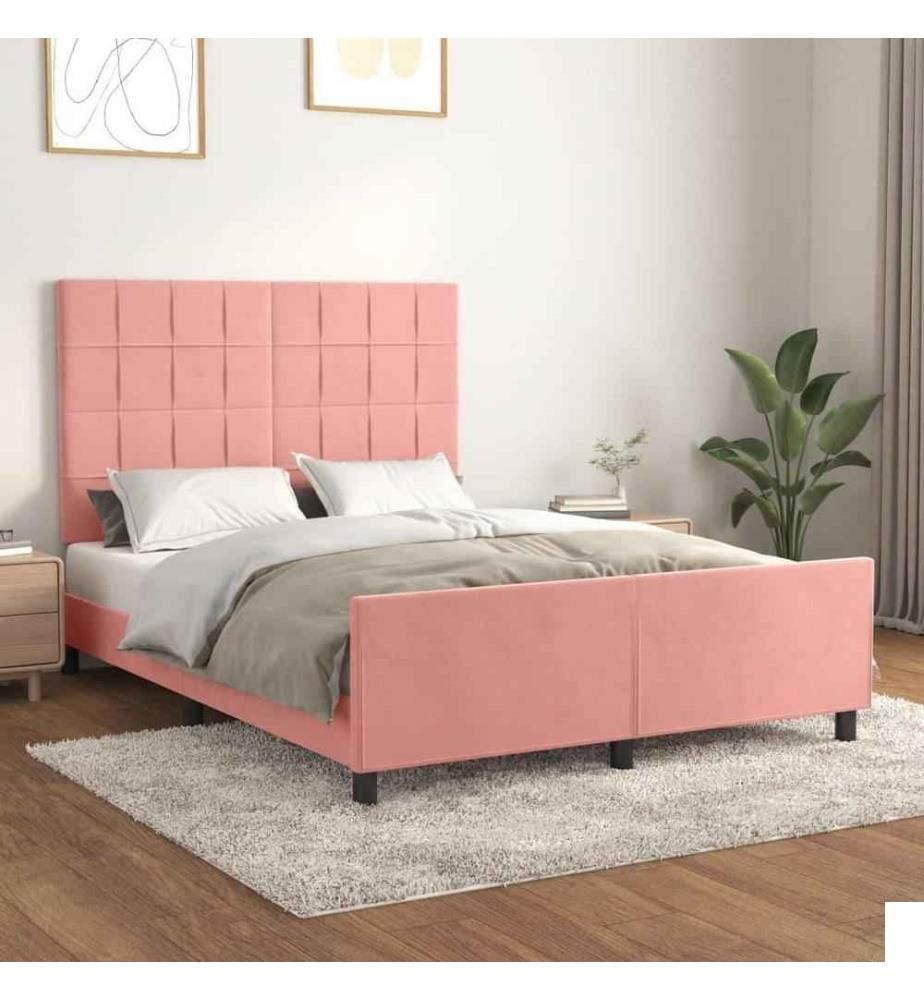 Cadre de lit avec tête de lit Rose 140x190 cm Velours