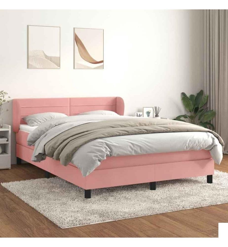 Lit à sommier tapissier avec matelas Rose 140x190 cm Velours