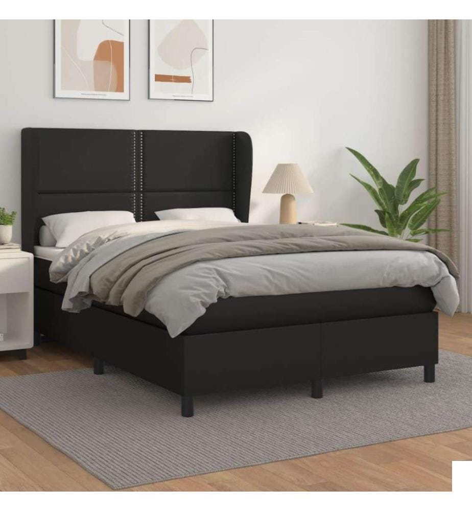 Lit à sommier tapissier avec matelas Noir 140x190 cm Similicuir