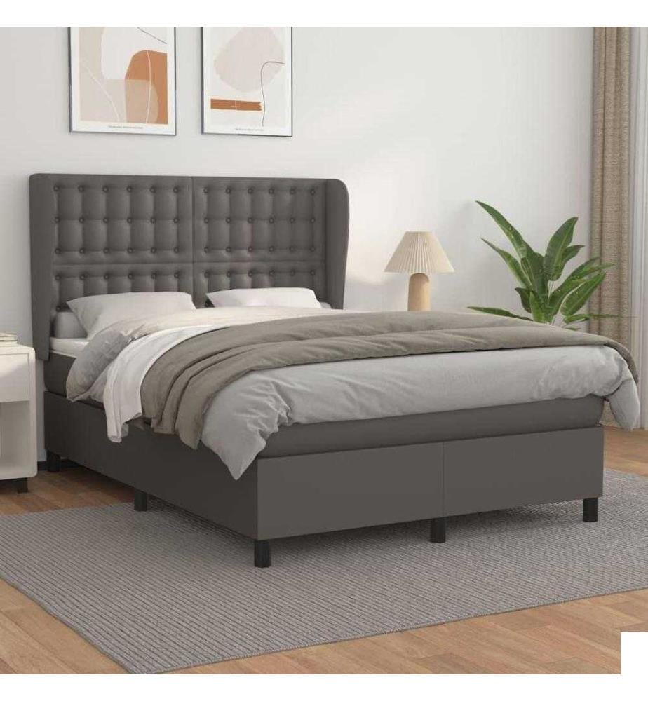Lit à sommier tapissier avec matelas Gris 140x200 cm Similicuir