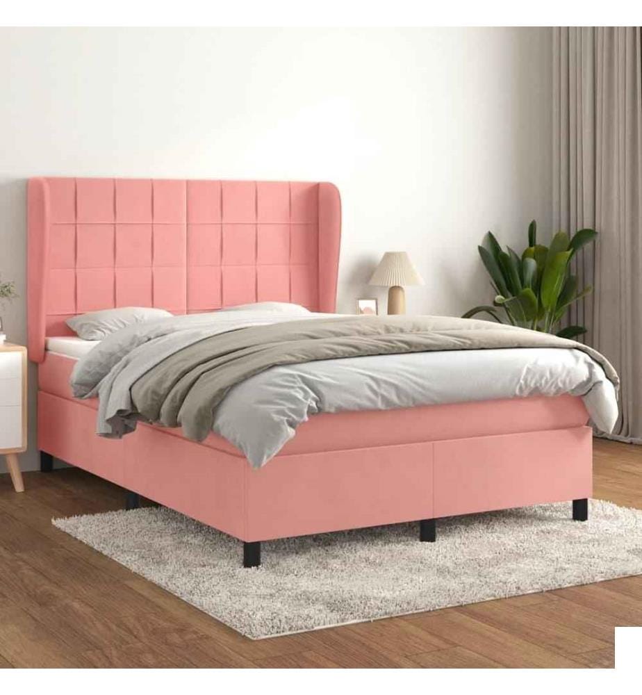 Lit à sommier tapissier avec matelas Rose 140x190 cm Velours