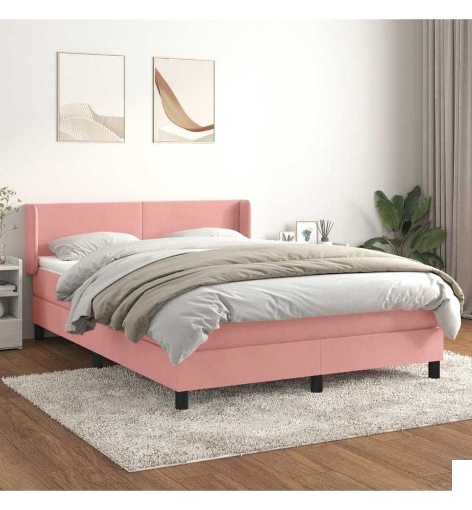 Lit à sommier tapissier avec matelas Rose 140x190 cm Velours