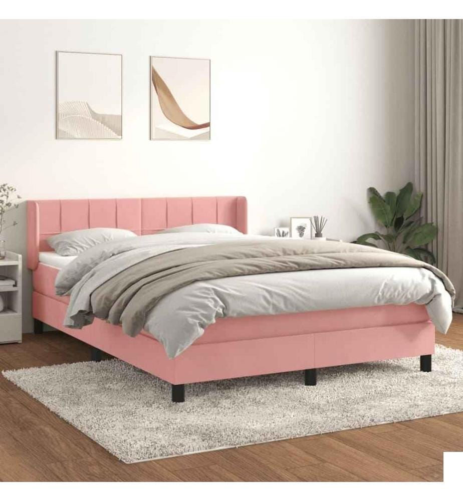 Lit à sommier tapissier avec matelas Rose 140x190 cm Velours
